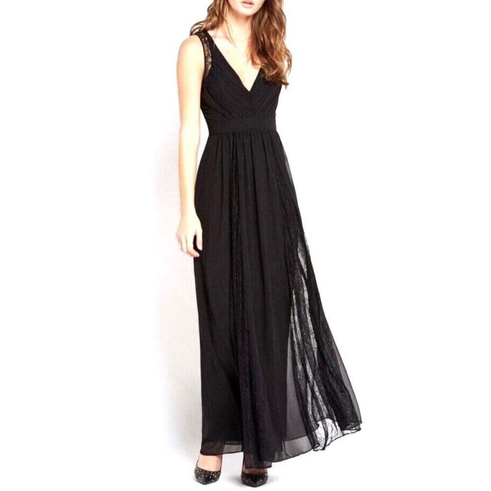 BCBGeneration Black Lace Insert Trim Wedding Guest Maxi Evening Gown Dress Sz‎ 8